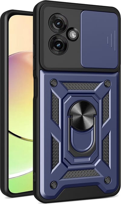 MobyDefend Hoesje - Geschikt voor Motorola Moto G55 - Pantsercase Met Draaibare Ring - Blauw