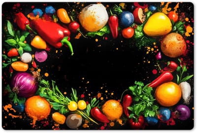 Placemats 45x30 cm - Placemat kunststof - 1 stuk - Groente - Graffiti - Kleurrijk - Koken - Abstract - Borden onderleggers - Decoratie voor op tafel - Keuken tafeldecoratie accessoires - Vinyl onderlegger - Tafelversiering