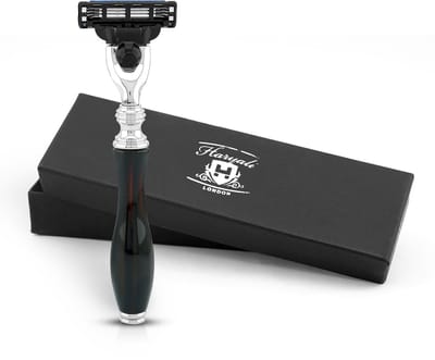 Haryali London 3 Edge scheermes voor mannen en vrouwen - Ergonomisch scheermes voor lichaam en gezicht - Getint scheermes voor mannen om te scheren - Herbruikbaar scheermes - Rood en zwart