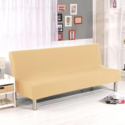 Housse de canapé-lit sans bras, couleur unie, élastique, bon marché, pour salon, lavable, amovible, housse de canapé pliante S size 160-185cm 1PC beige