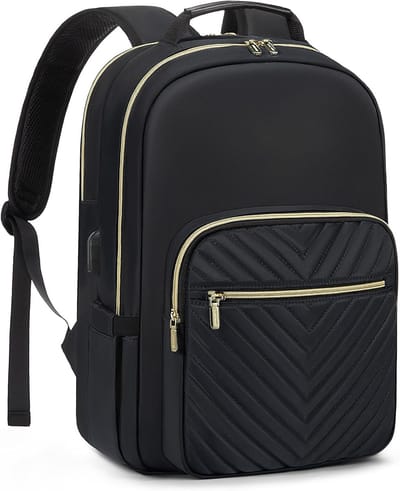 Laptoprugzak voor Dames, Waterdicht 15,6 inch Rugzak Dames Schoolrugzak voor Jongens en Tieners, Grote Rugzakken met USB-oplaadaansluiting, voor Reizen Zaken School Universiteit Werk, Zwart