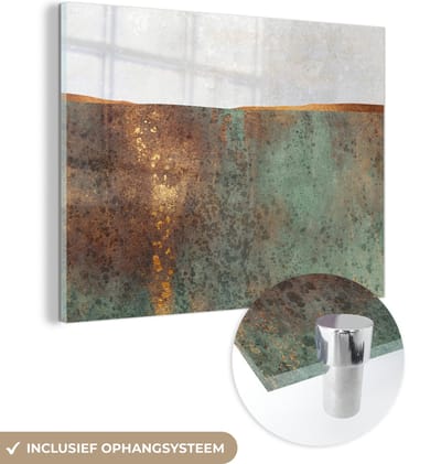 MuchoWow® Glasschilderij 120x90 cm - Schilderij acrylglas - Abstract - Luxe - Goud - Foto op glas - Schilderijen