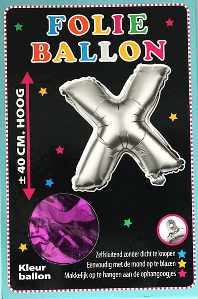 Folieballon - X - Letter Paars - 40cm - Folie - Ballon - Zelfsluitend - Eenvoudig Met Mond Opblazen - Ophangoogjes - Touche Cards