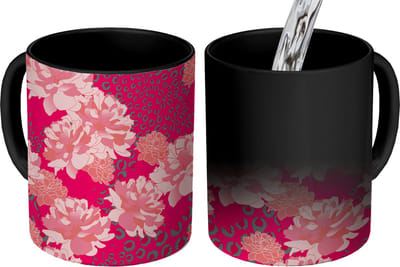 Magische Mok - Foto op Warmte Mokken - Koffiemok - Luipaard - Dierenprint - Pioenroos - Patroon - Magic Mok - Beker - 350 ML - Theemok