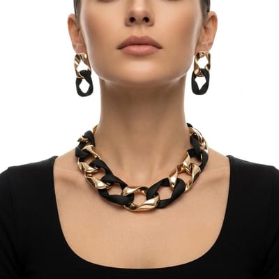 Zwart goudkleurige schakel ketting dames sieraden set chunky Cubaanse ketting met oorbellen statement accessoires voor dagelijks gebruik en feestelijke gelegenheden