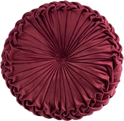 Ronde Kussen - Fluwelen Sierkussen - Interieur Decoratie - Handgemaakt Ontwerp - 35 cm Diameter - Donkerrood