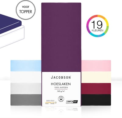 Jacobson - Hoeslaken Topper – 100% Jersey Katoen – 180x200 cm – Paars