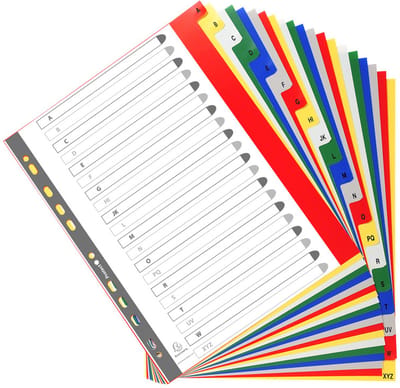 Exacompta Tabbladen met bedrukte tabs in gekleurde PP - 20 tabs - A tot Z - A4 maxi - Geassorteerde felle kleuren - 90E