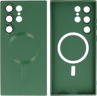 Hoesje Geschikt voor Samsung Galaxy S22 Ultra - Back Cover - MagSafe Hoesje met Camera Beschermer - Donker Groen