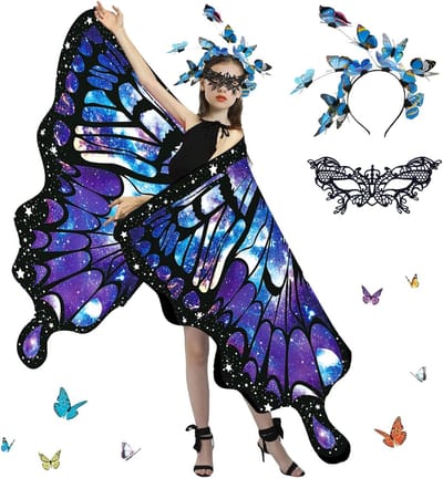 Vleermuisvleugel Kostuum voor Dames - Sjaal en Cape met Vlinder Vleugels voor Carnaval, Cosplay en Halloween Feestjes