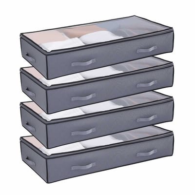 Onderbedlade Onderbedopbergtas 4-Delige Set (996 X 500 X 180 Mm) met Transparante Deksels (90 L), Organizer voor Kleding, Schoenen En Slaapkamer