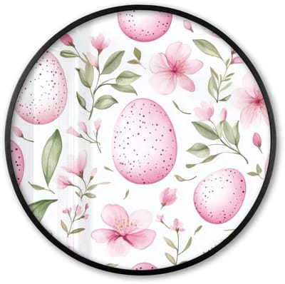 Poster in lijst Rond - Fotolijst 60x60 cm - Posters - Patroon - Eieren - Roze - Pasen - Ronde posterlijst zwart - Decoratie - Wanddecoratie woonkamer - Muurdecoratie slaapkamer