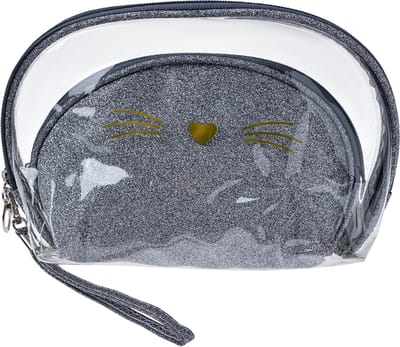 Juleeze Toilettas Dames Set van 2 24x15 / 19x12 cm Zilverkleurig Polyurethaan Kat