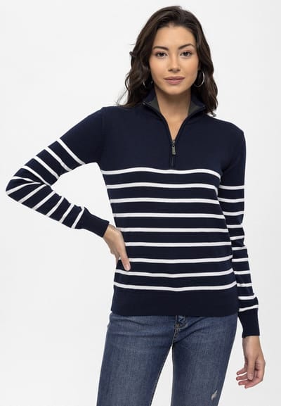 Felix Hardy Trui Met Halve Rits En Strepen - 100% Katoen Dames Navy - M