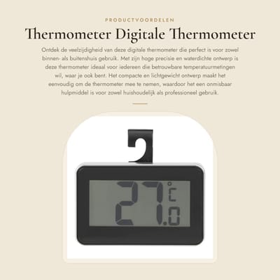 Dailygoods - Thermometer - Digitale Thermometer - Hoogwaardige Precisie - Zwart - Compact en Lichtgewicht - Geschikt voor Binnen en Buiten - Waterdicht