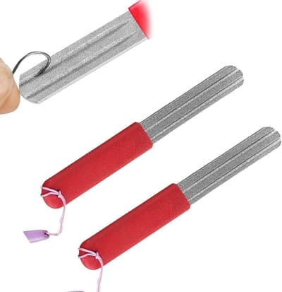 Dart Sharpener Set van 2 Stuks, Dubbelzijdige Slijper voor Vissen, Ideaal voor Dartpijlen en Haakjes, Handzaam met Handvat en Ophangfunctie