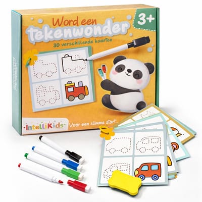 Leren Tekenen voor Kinderen 3+ – Montessori Tekenspel met Uitwisbare Kaarten en Stiften – Fijne Motoriek & Creativiteit – Intellikids