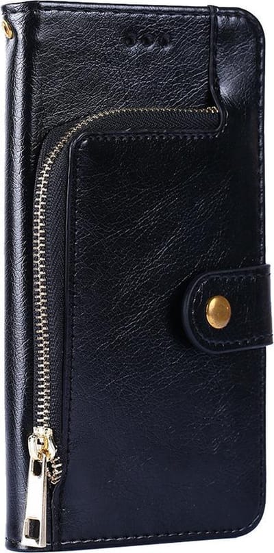 Hoesje geschikt voor iPhone 7 - Bookcase - Koord - Pasjeshouder - Portemonnee - Rits - Kunstleer - Zwart