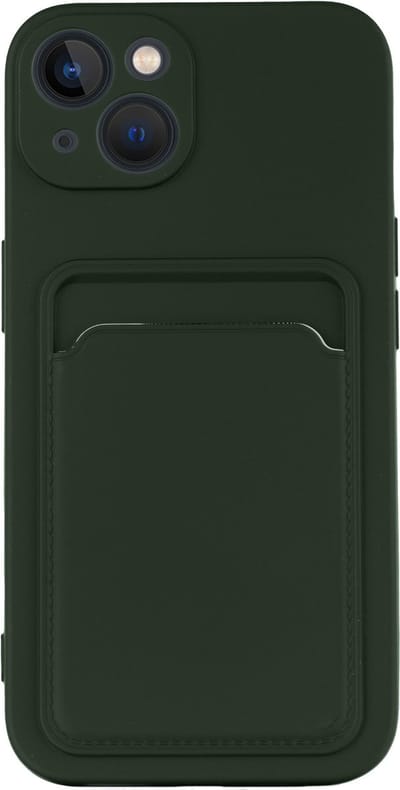 ShieldCase telefoonhoesje geschikt voor Apple iPhone 13 siliconen hoesje met pasjeshouder - donkergroen - Siliconen hoesje - Shockproof case hoesje pashouder - Backcover case pasjeshouder