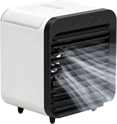 Draagbare airconditioner - Mini-airconditioner met ventilator - Ventilator met drie snelheden en bevochtigingsfunctie - Waterreservoir van 200 ml - Oplaadbare tafelventilator - Geschikt voor auto's, campings, slaapkamers en kantoren - Wit.