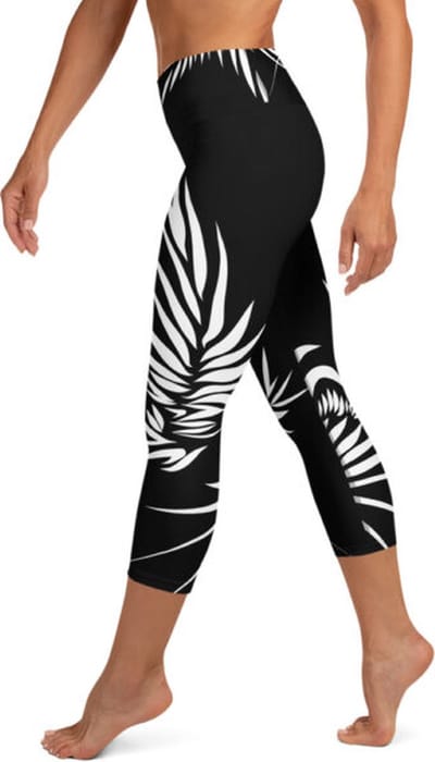 Sportlegging - Capri 3/4 - design Yin Yang Power Up - High Waist - Dry Fit - High Performance - 4way stretch - unieke print - UPF 50 - Hardloop - Yoga - Fitness - Dans  - Pilates - Training - sportbroek – zwart wit - maat XS