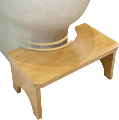 Toiletkruk Hout - Badkamer Krukje - Comfort Verhogend - Ergonomisch Ontwerp - 37 x 20 x 17 cm - Houtkleur