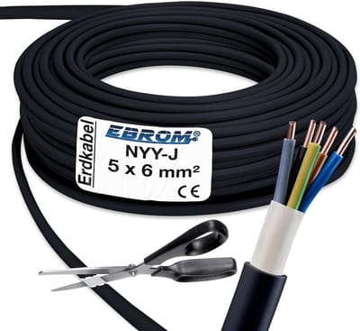 Zware Krachtstroomkabel NYY-J 5x6mm² Zwart - Flexibele Aardkabel per Meter