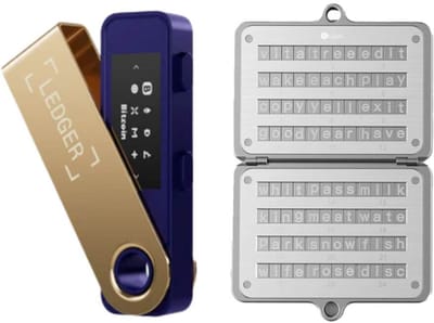 Ledger Nano S Plus Ferro Fuchsia + Ellipal Seed Phrase Steel - Hardware Walllet Bundel - Bluetooth - Seed Phrase opslag - Offline bescherming voor Crypto