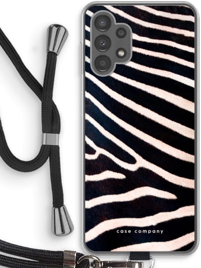 Case Company® - Hoesje met koord geschikt voor Samsung Galaxy A13 4G hoesje met Koord - Zebra - Telefoonhoesje met Zwart Koord - Bescherming aan alle Kanten en Over de Schermrand