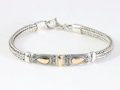 Traditionele zware zilveren snake armband met 18k gouden decoraties