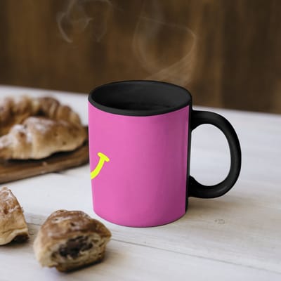 Magische Mok - Foto op Warmte Mokken - Koffiemok - Smiley - Vrolijk - Roze - Magic Mok - Beker - 350 ML - Theemok