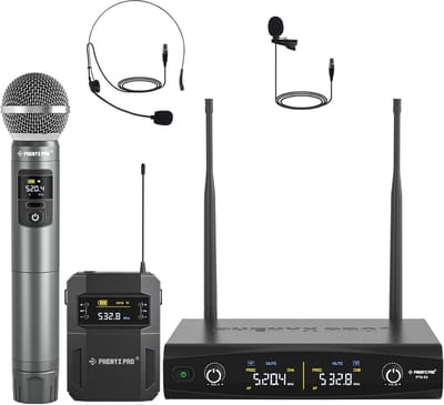 Draadloos Microfoonsysteem Met 2 Kanalen - UHF Microfoonset Inclusief Hand, Headset & Reversmicrofoon