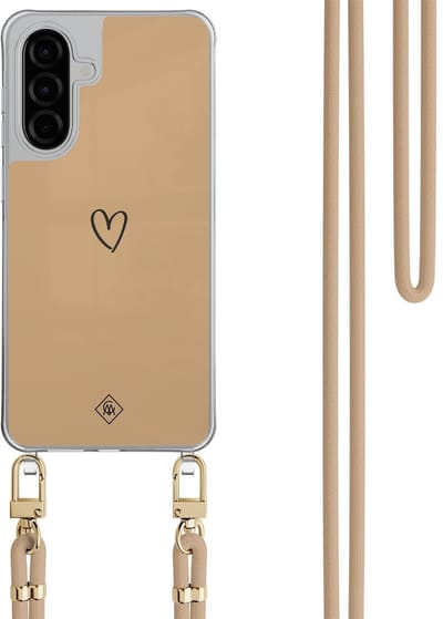 Casimoda® hoesje met beige koord - Geschikt voor Samsung A26 - Hart Bruin - Afneembaar koord - TPU/polycarbonaat - Bruin/beige