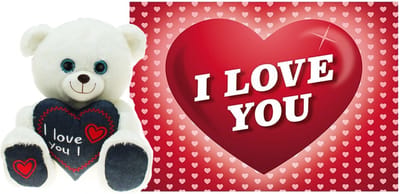 Heunec Knuffelbeer Valentijn - I Love You beertje - 25 cm - met Love You wenskaart
