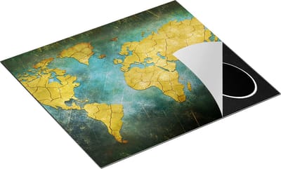 Chefcare Inductie Beschermer Wereldkaart in Retro Stijl - 60x50 cm - Afdekplaat Inductie - Kookplaat Beschermer - Inductie Mat