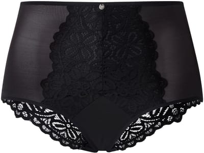 TruYou - Dames - Maxislip bloemen-kant microvezels - Zwart - Maat 54+