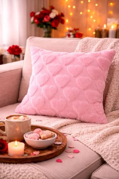 Velvet Fluffy Heart Collection Kussenhoes - roze - 45x45 cm