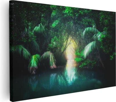 Artaza Canvas Schilderij Bos - 30x20 cm - Klein - Wanddecoratie Jungle - Muurdecoratie Zonsondergang - Kamer Accessoires Woonkamer