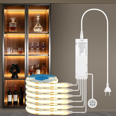 Dimbare 1 Meter Warm Witte COB LED Strip Set met 60W Stekker en Aanraakdimmer voor Kasten en Geluidspanelen