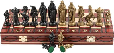 Master of Chess Houten Schaakbord 42 cm - Draagbaar Schaakbord - Grote Opvouwbare Schaakset voor Kinderen en Volwassenen - Ornamenten en Stukken van Verzwaarde, Verchroomde Kunststof