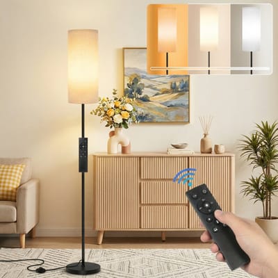 MUPOO Scandinavisch Vloerlamp met Magnetische Afstandsbediening - Hoeklamp Ruimtebesparend - Timer & Nachtlichtmodus - Dimbare Staande Lamp met Linnen Kap - Inclusief Lamp - voor Woonkamer & Slaapkamer -160cm