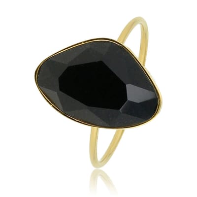 My Bendel - Creatieve Ring Goudkleurig met Zwarte Glassteen - Creatieve Goudkleurige Ring - Zwarte Glassteen - Minimalistisch - met Luxe Cadeauverpakking | Sieraden Voor Dames | Maat 16.00 Mm / Maat 50