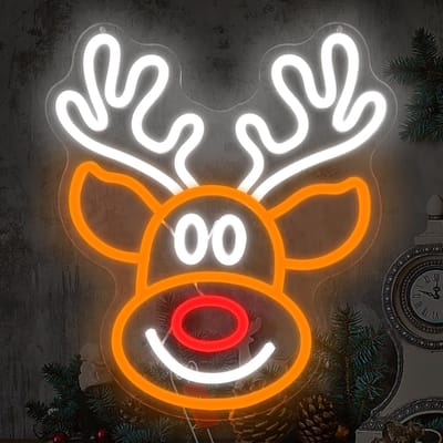 Daity Kerst neonbord in de vorm van een eland - geschikt voor wanddecoratie - dimbaar kerst neonbord - LED neonbord - nachtlampje - geschikt voor slaapkamer - kindercadeau - woonkamer - winter familiefeest