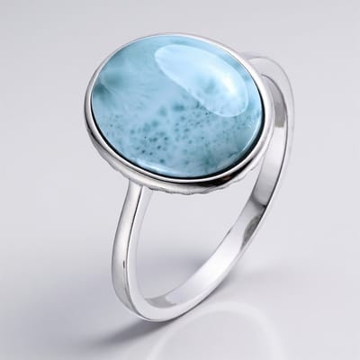 Cavill - Larimar Ring 4 94 ct Ovaal Cabochon - 925 Sterling Zilver Gerhodineerd - Dominicaanse Edelsteen - Elegante Damesring - Stijlvol & Tijdloos