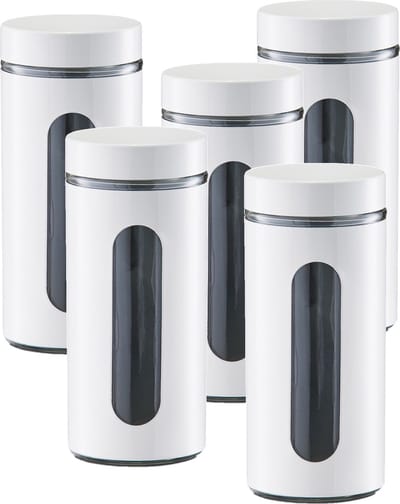Zeller voedsel keuken voorrraadpot - 5x - metaal - wit - 1200 ml - met venster - blikken/bussen - Voedsel bewaren