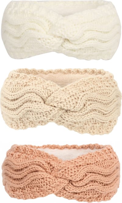 3 stuks - Kabelgebreide Dames Oorwarmers Creme, Beige en Roze - Fleece