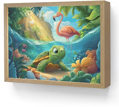 Nachtlampje 40x30 cm - Kinder lamp - Schildpad - Flamingo - Tropisch - Oceaan - Tafellamp kinderkamer draadloos - Slaapkamer lampje - Bedlamp kinderen - Kinderlampje - Wandlamp babykamer - Nachtlampjes