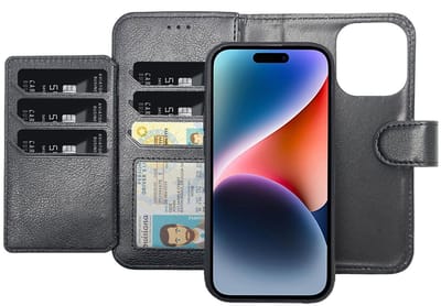 CaseMania Bookcase hoesje geschikt voor iPhone 15 Pro Max - Effen Zwart - Kunstleer - 2-in-1 Magnetisch Uitneembaar Design met Extra Pasvakjes