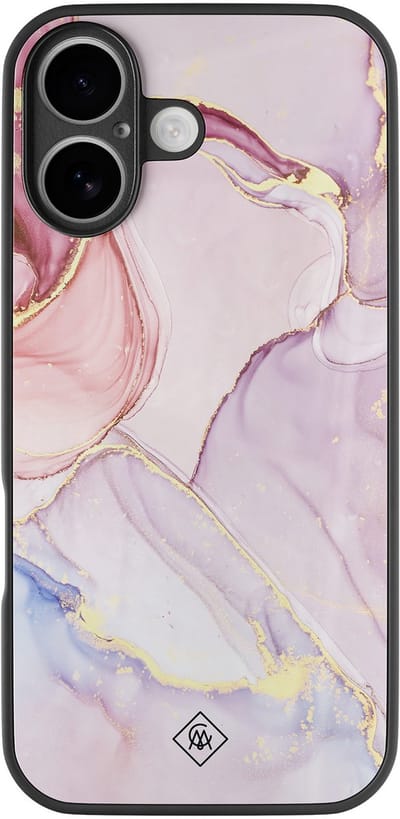 Casimoda® hoesje - Geschikt voor iPhone 17 - Marmer roze paars - Luxe Hard Case Zwart - Backcover telefoonhoesje - Paars