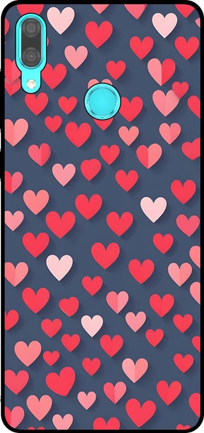Smartphonica Telefoonhoesje Geschikt voor Huawei Y7 (2019) met Roze en Rode Hartjes Opdruk - TPU Backcover Case With Rosé and Red Heart Design geschikt voor Huawei Y7 (2019)
